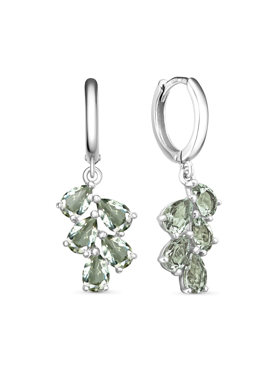 Серьги конго из серебра 925 с празиолит