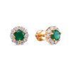 Серьги пусеты из серебра 925 с агатом, фианит