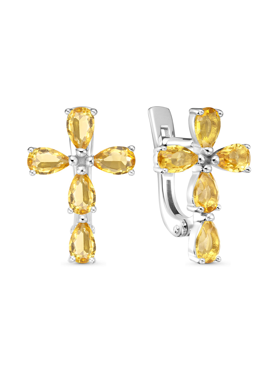 Серьги английский замок из серебра 925 с цитрином