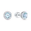Серьги пусеты из серебра 925 с топазом, фианит