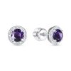 Серьги пусеты из серебра 925 с аметистом, фианит
