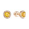 Серьги пусеты из серебра 925 с цитрином, фианит