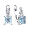 Серьги английский замок из серебра 925 с топазом, фианит