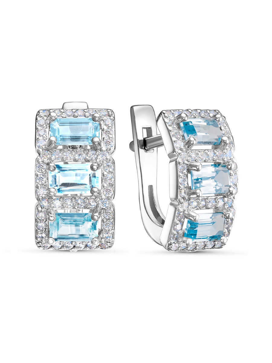 Серьги английский замок из серебра 925 с топазом, фианит