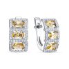 Серьги английский замок из серебра 925 с цитрином, фианит