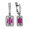 Серьги английский замок из серебра 925 с рубином корунд, фианит