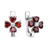 Серьги английский замок из серебра 925 с гранатом, фианит