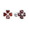 Серьги пусеты из серебра 925 с гранатом, фианит