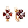 Серьги английский замок из серебра 925 с гранатом, фианит