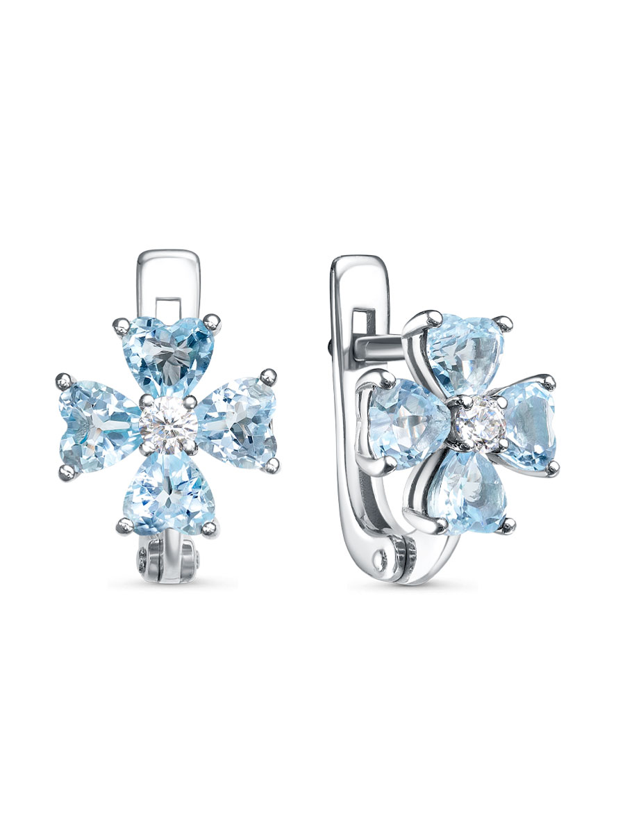 Серьги английский замок из серебра 925 с топазом, фианит