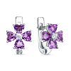 Серьги английский замок из серебра 925 с аметистом, фианит