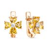 Серьги английский замок из серебра 925 с цитрином, фианит