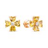 Серьги пусеты из серебра 925 с цитрином, фианит