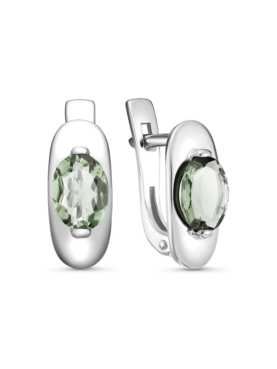 Серьги английский замок из серебра 925 с празиолит