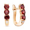Серьги английский замок из серебра 925 с гранатом, фианит