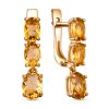 Серьги английский замок из серебра 925 с цитрином, фианит