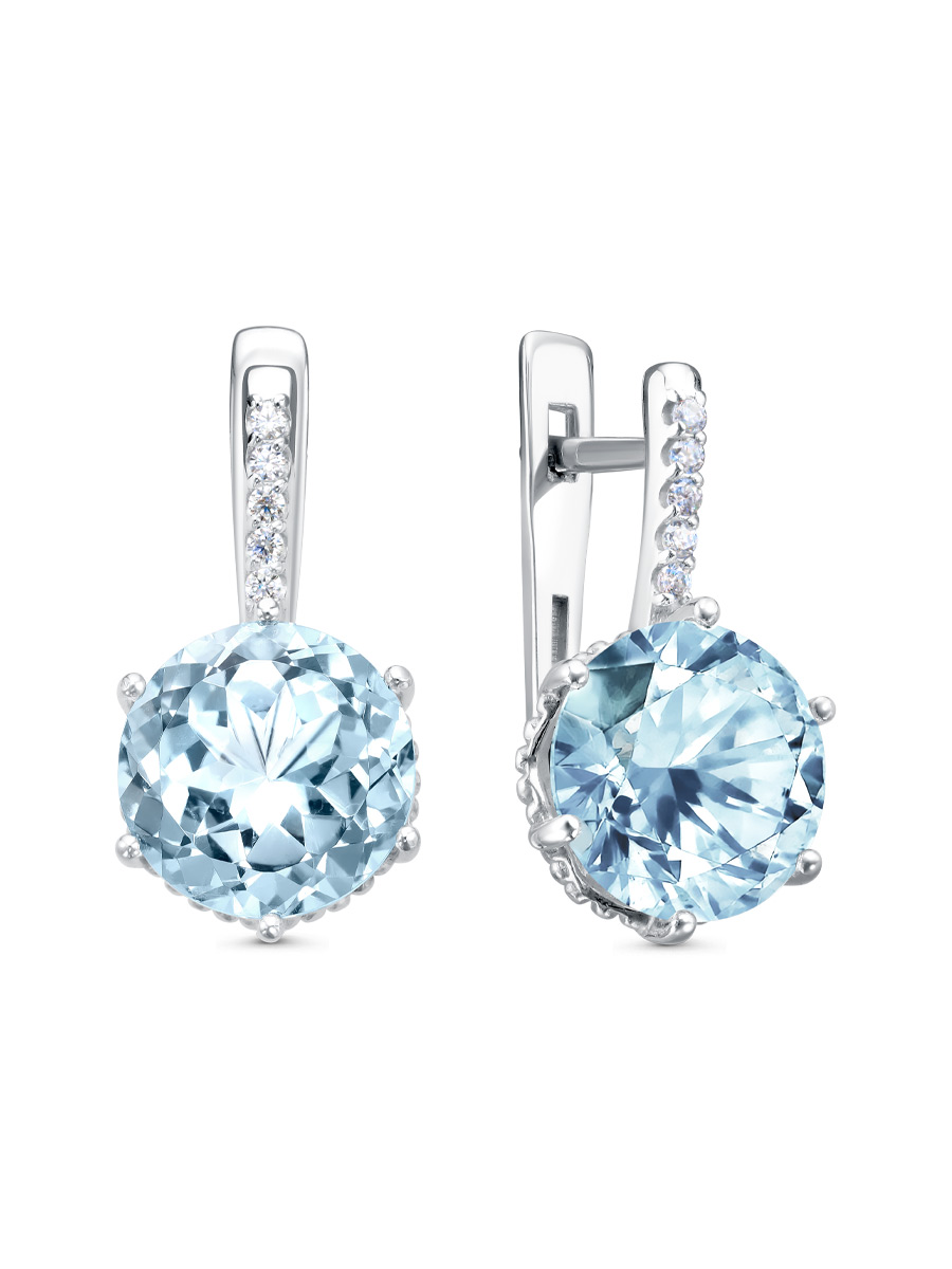 Серьги английский замок из серебра 925 с топазом, фианит