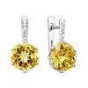 Серьги английский замок из серебра 925 с цитрином, фианит