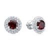 Серьги пусеты из серебра 925 с гранатом, фианит