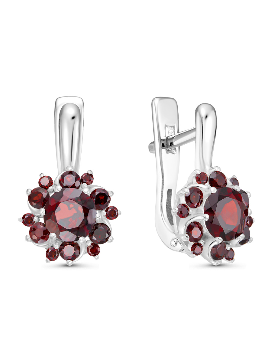 Серьги английский замок из серебра 925 с гранатом