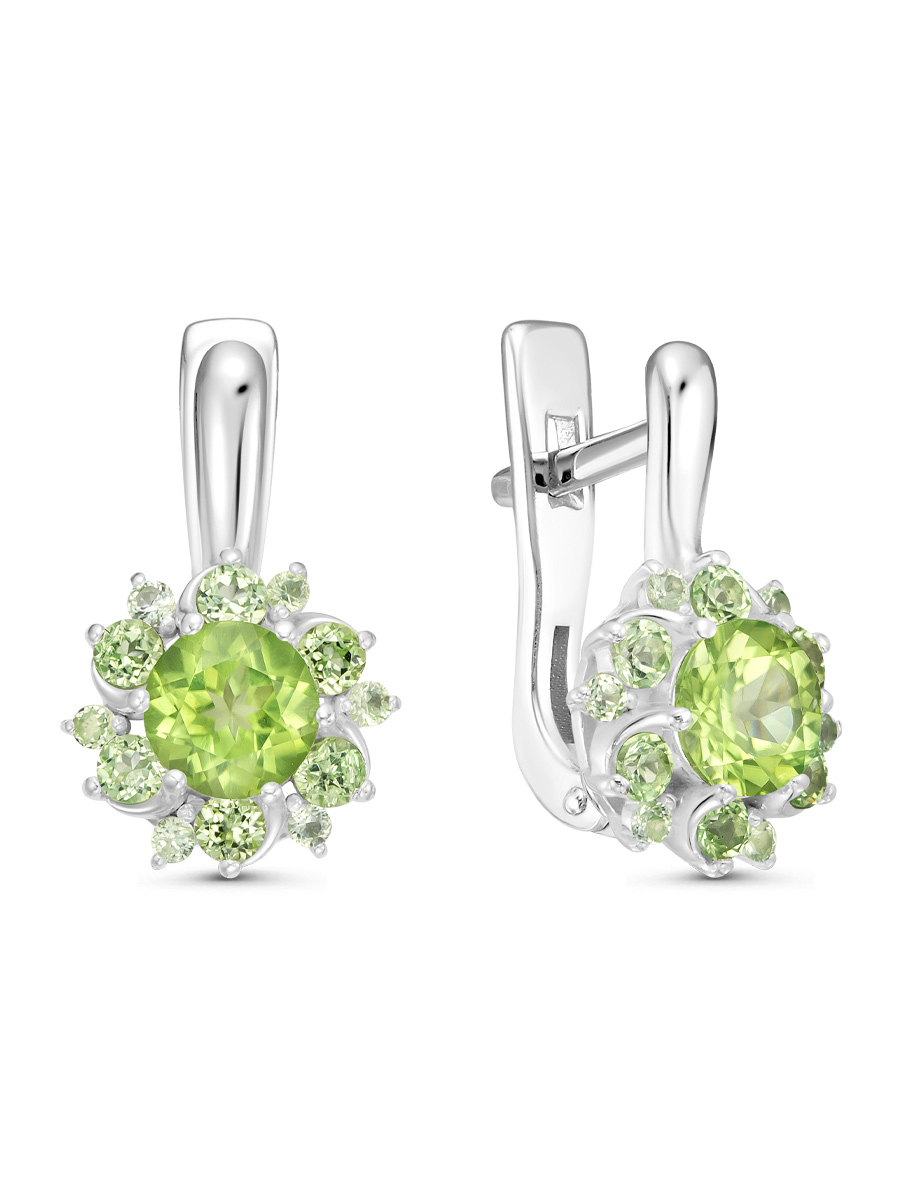 Серьги английский замок из серебра 925 с хризолитом
