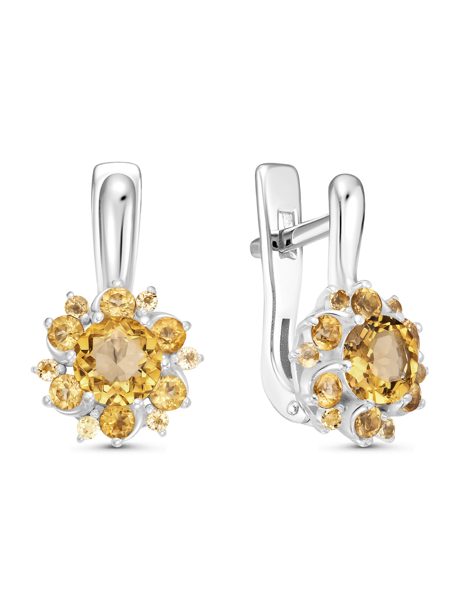 Серьги английский замок из серебра 925 с цитрином