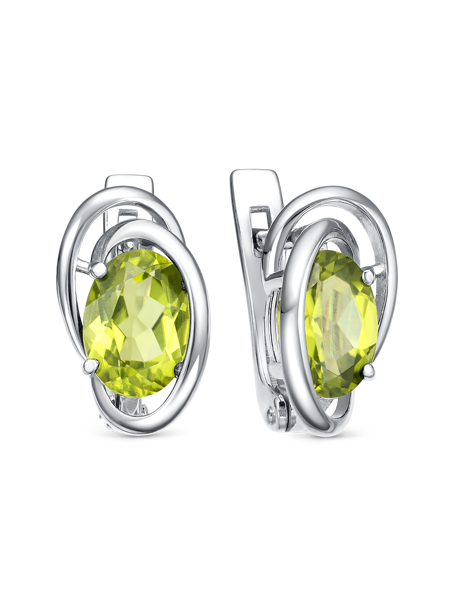 Серьги английский замок из серебра 925 с хризолитом