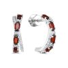 Серьги пусеты из серебра 925 с гранатом, фианит