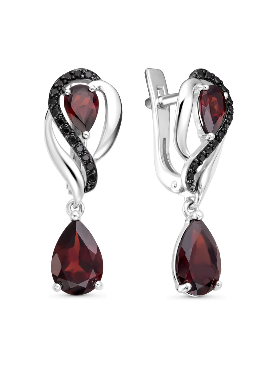 Серьги английский замок из серебра 925 с гранатом, шпинелем