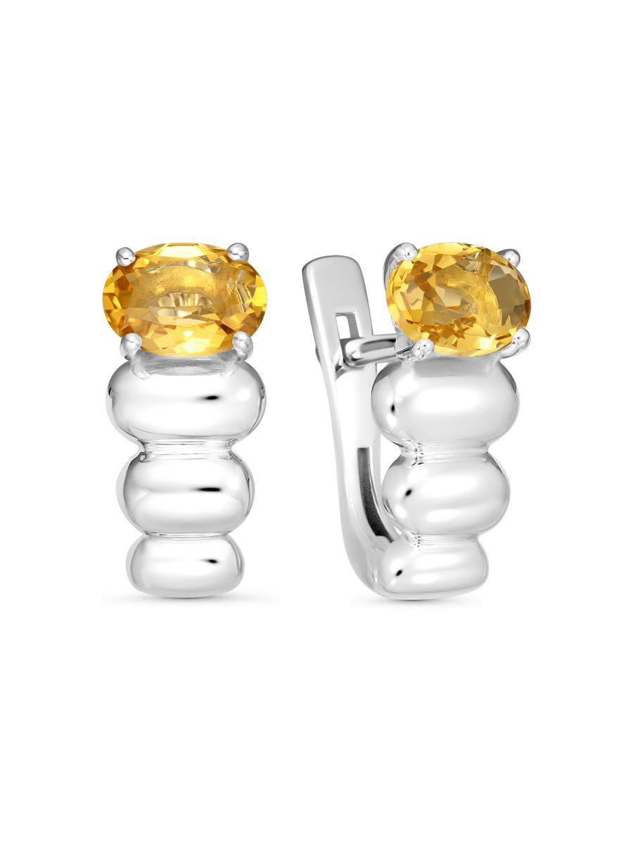 Серьги английский замок из серебра 925 с цитрином