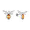 Серьги пусеты из серебра 925 с цитрином, фианит