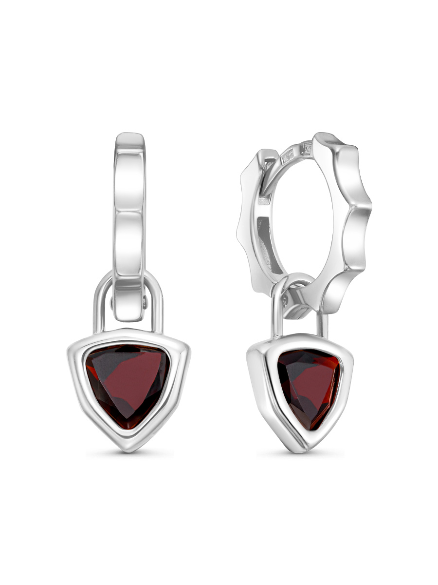 Серьги английский замок из серебра 925 с гранатом