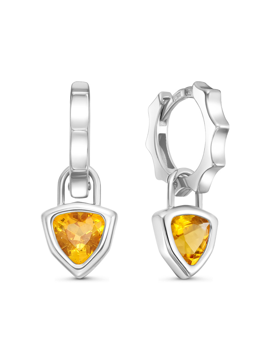 Серьги английский замок из серебра 925 с цитрином