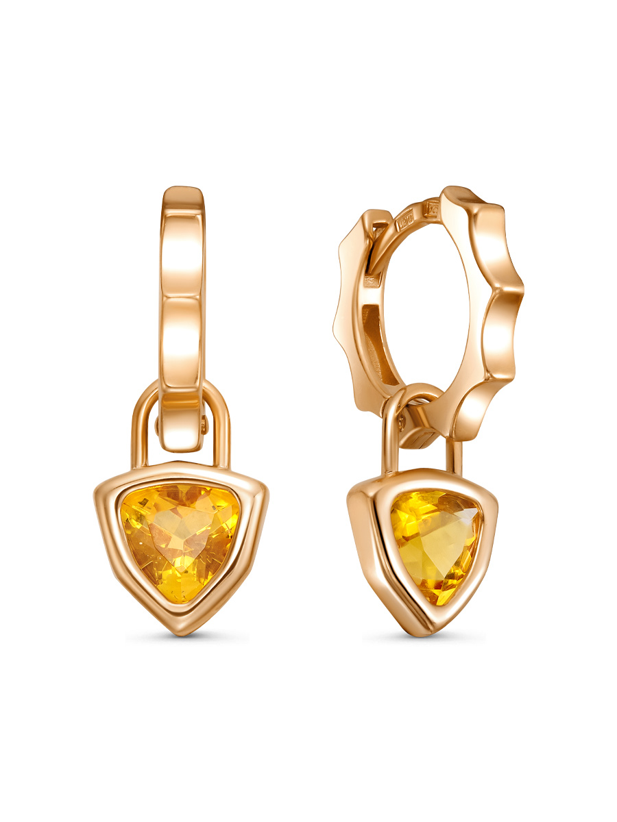 Серьги английский замок из серебра 925 с цитрином