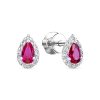 Серьги пусеты из серебра 925 с рубином корунд, фианит