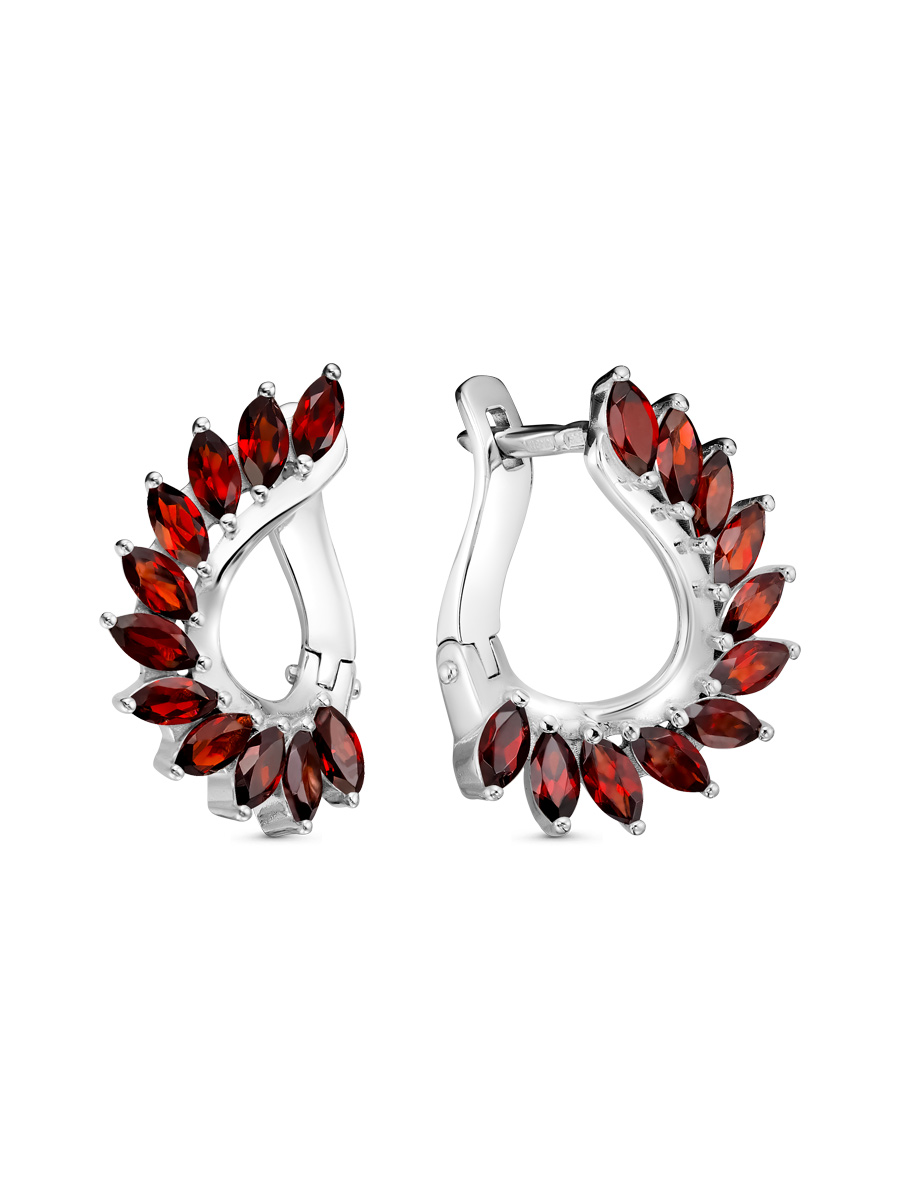 Серьги английский замок из серебра 925 с гранатом