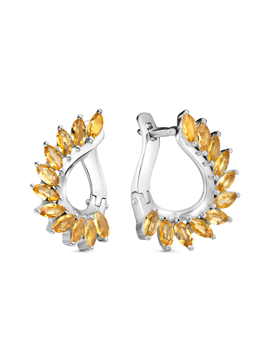 Серьги английский замок из серебра 925 с цитрином