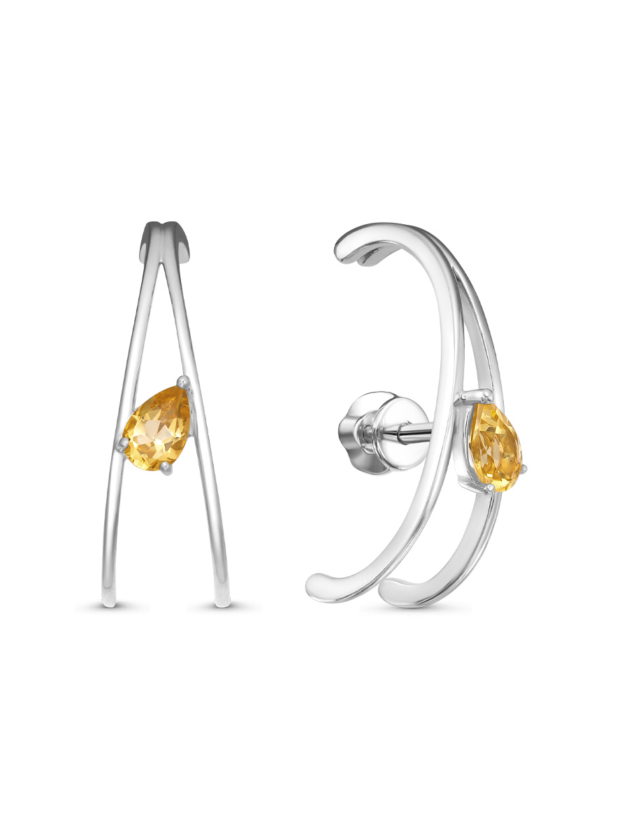 Серьги пусеты из серебра 925 с цитрином