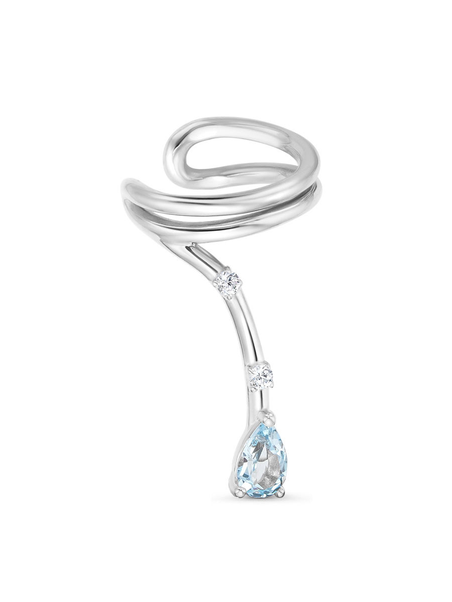 Серьга каффы из серебра 925 с топазом, фианит