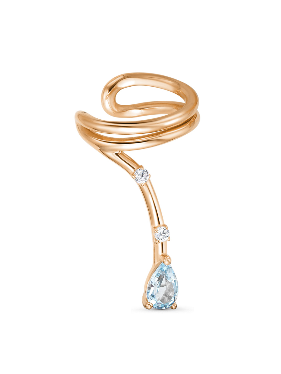 Серьга каффы из серебра 925 с топазом, фианит
