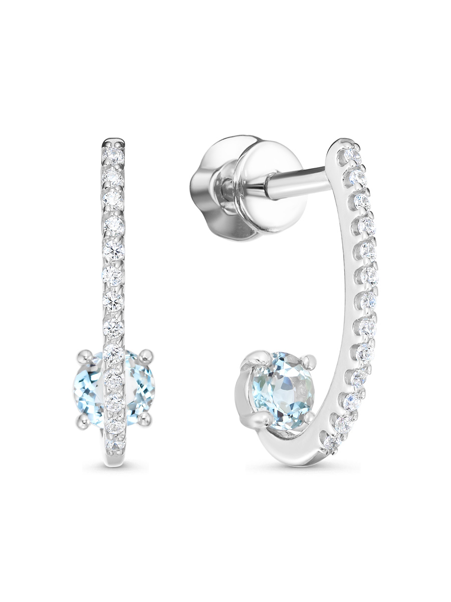 Серьги пусеты из серебра 925 с топазом, фианит