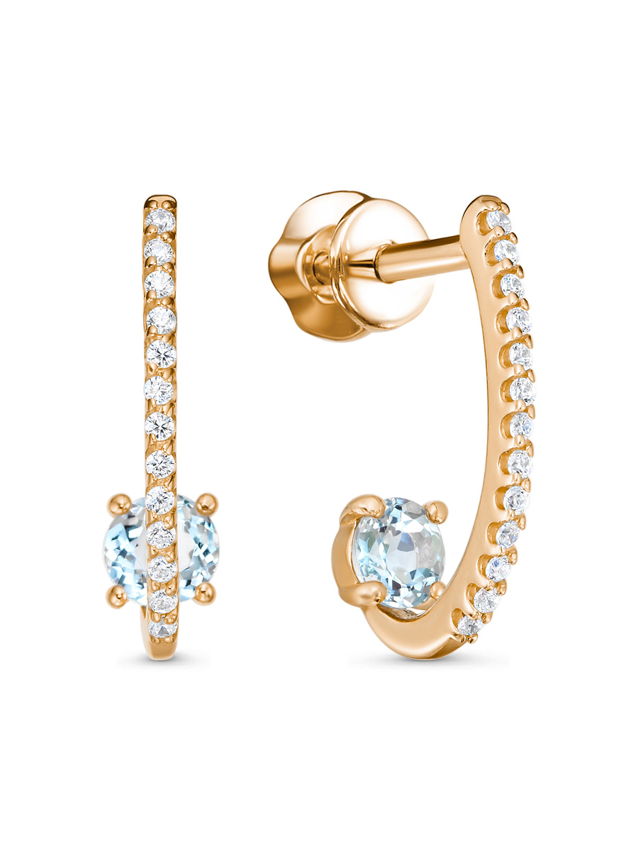Серьги пусеты из серебра 925 с топазом, фианит