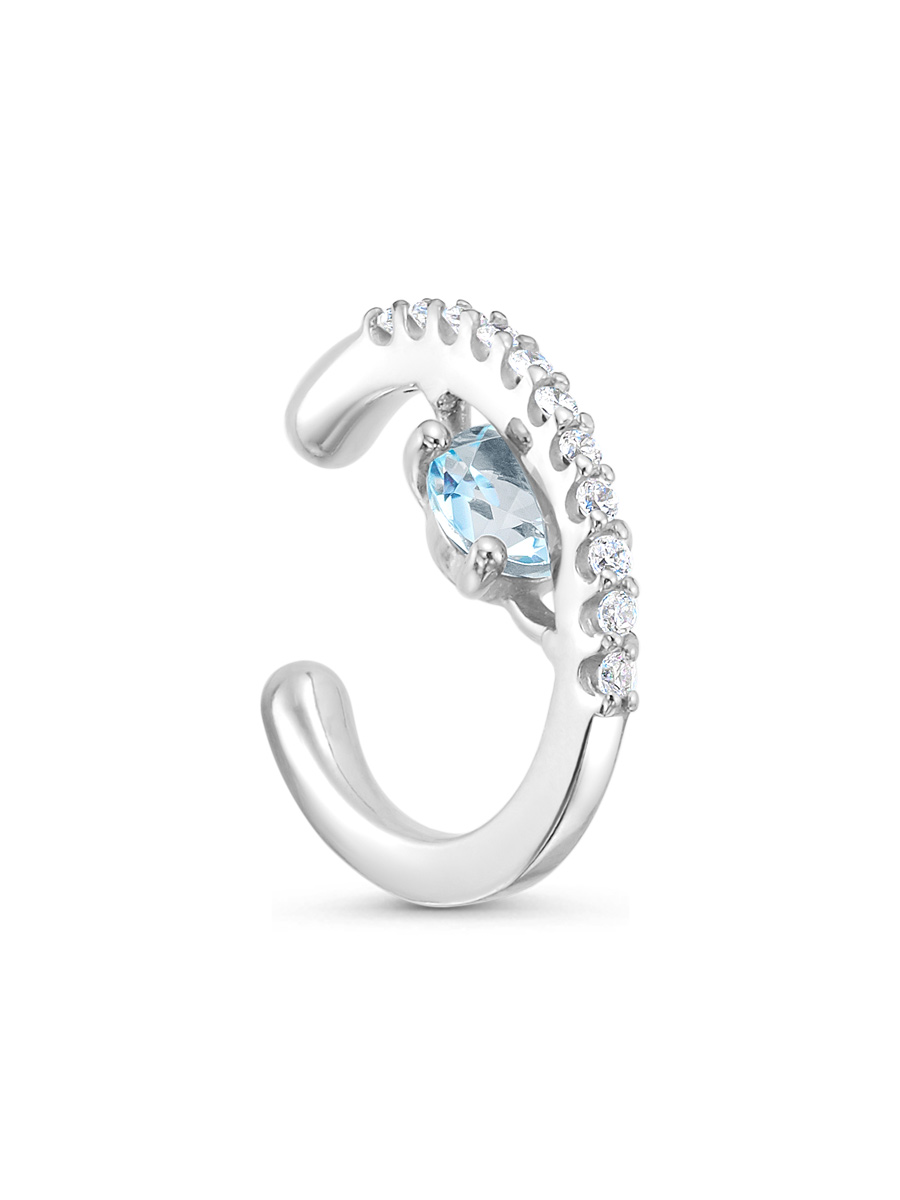 Серьга каффы из серебра 925 с топазом, фианит