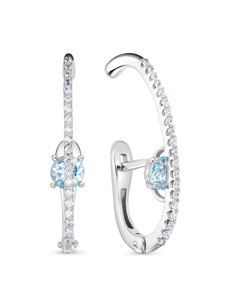 Серьги английский замок из серебра 925 с топазом, фианит