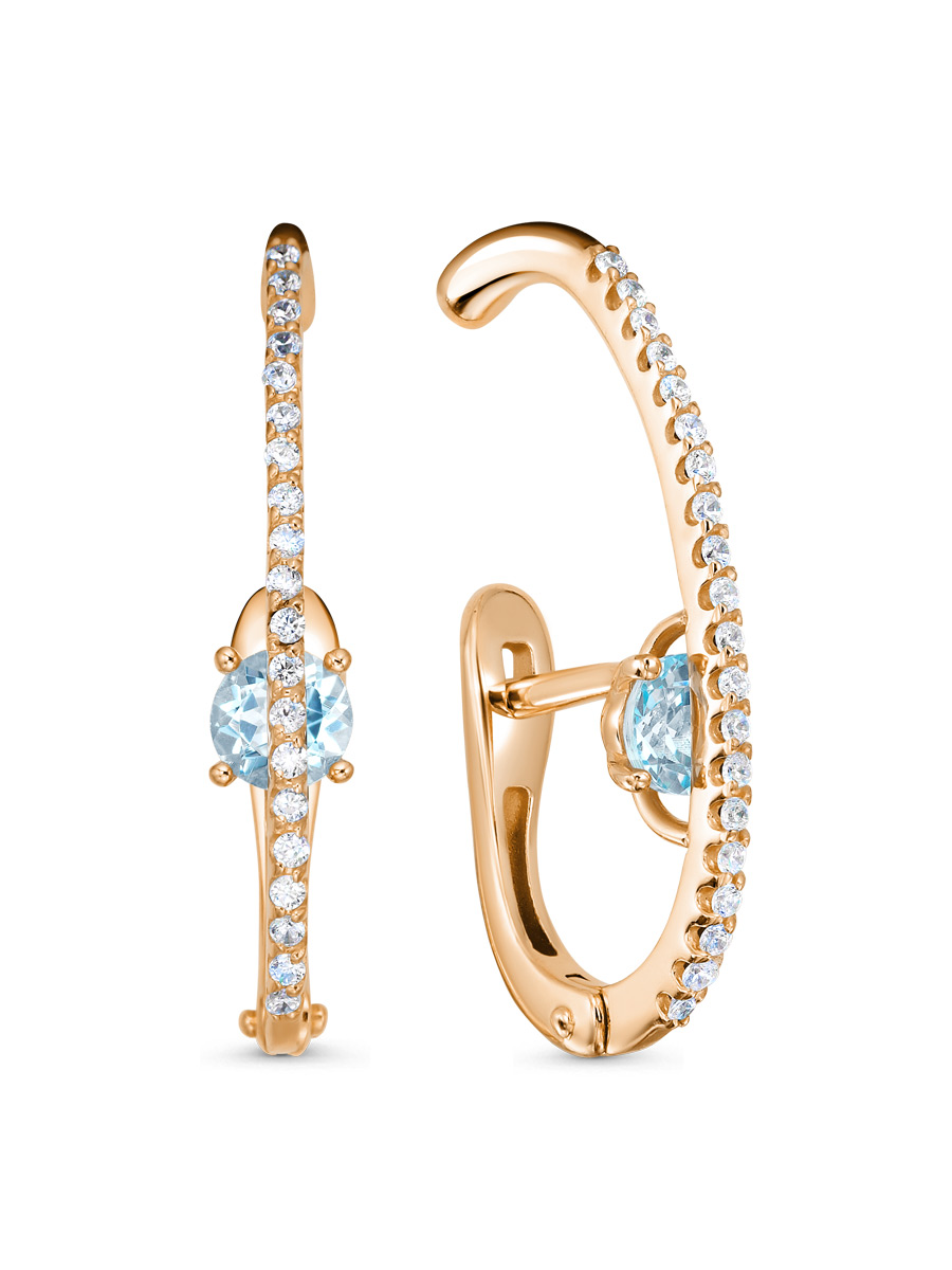 Серьги английский замок из серебра 925 с топазом, фианит