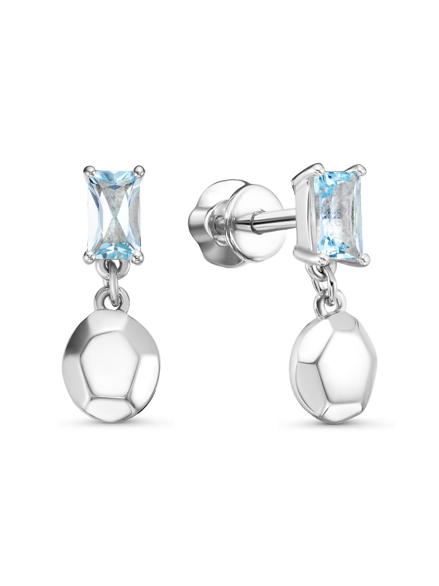 Серьги пусеты из серебра 925 с топазом