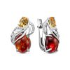 Серьги английский замок из серебра 925 с янтарём, фианит, цитрином