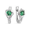Серьги английский замок из серебра 925 с нано изумрудом, фианит