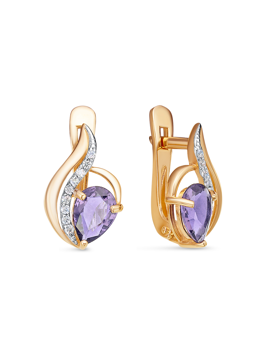 Серьги английский замок из серебра 925 с плавленым кварцем, фианит
