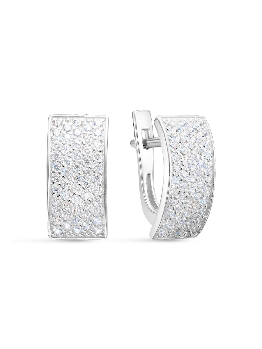 Серьги английский замок из серебра 925 с фианитом